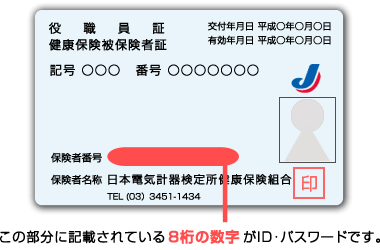 この部分に記載されている8桁の数字がID・パスワードです。